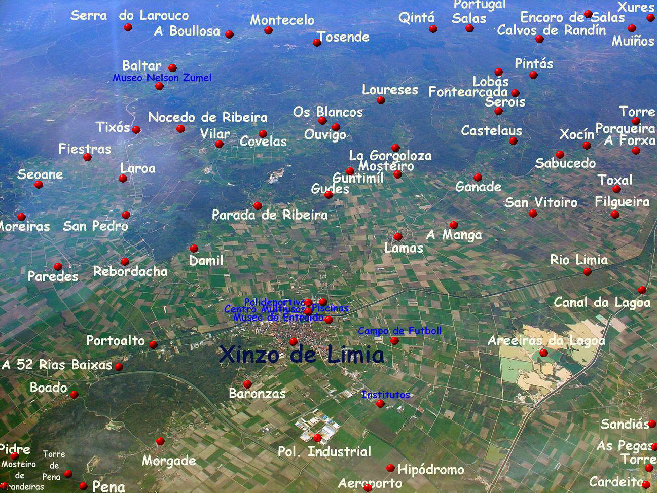 foto aerea da limia , da lagoa de antela e de xinzo de limia